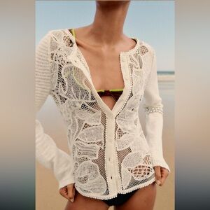 Zara combination knit crochet cardigan